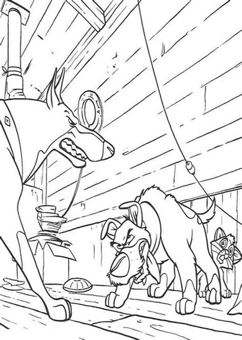 Dodger Fight Roscoe In Oliver And Company Coloring Pages: Dodger