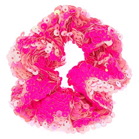 Reversible Sequin Hair Scrunchie Hot Pink Claires Us