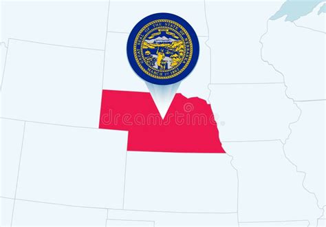 United States With Selected Nebraska Map And Nebraska Flag Icon Stock