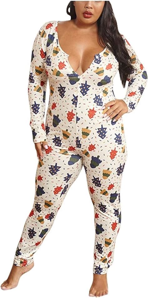 Rootbaby Women One Piece Pajamas Plus Size Sexy Long Sleeve