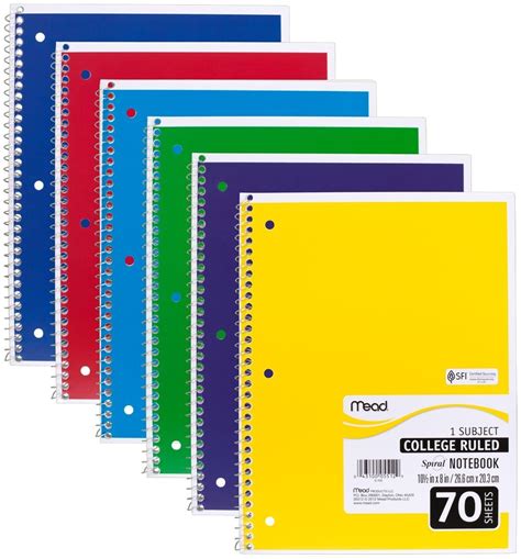 Mead Spiral Notebooks 1 Subject College Ruled Paper 70 Sheets