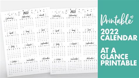 Free Printable At A Glance Calendar 2022 World Of Printables