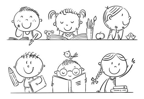 Clip Art Of A Children Sitting School Desk Illustrations Royalty Free