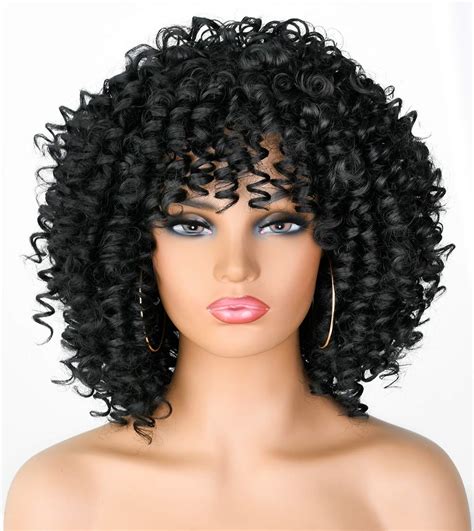 Buy Lizzy Short Curly Afro Wigs With Bangs For Black Women African