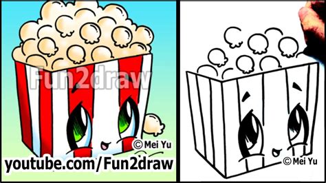movie popcorn how to draw toons easy cartoon art lesson fun2draw how to draw kawaii food