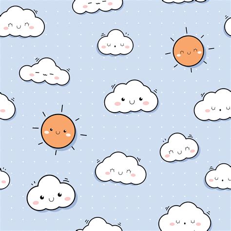 Cute Cloud And Sun Summer Cartoon Doodle Seamless Pattern 2266260