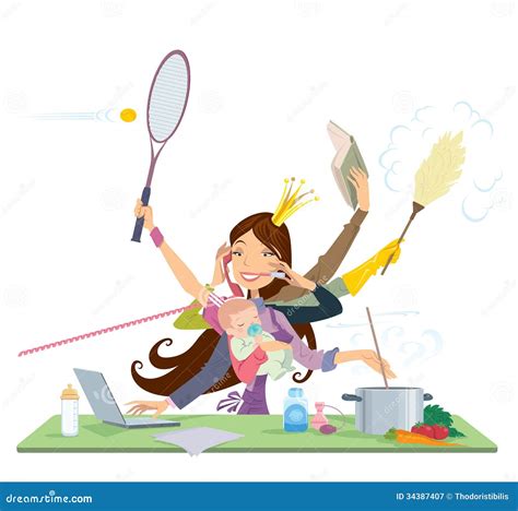 Busy Woman Doing Many Things At The Same Time Royalty Free Stock