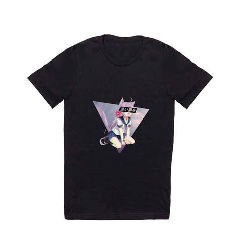 Cat Girl Neko Glitch Sad Japanese Anime Aesthetic T Shirt By Poser