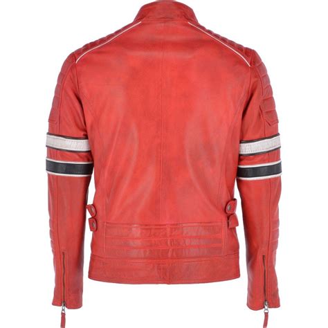 Red Retro Café Racer Leather Jacket Glj