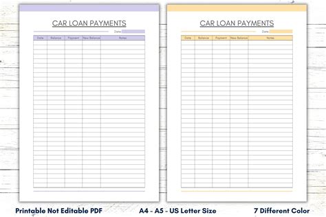 Printable Car Loan Payments Template Car Loan Payments Sheet Car Loan