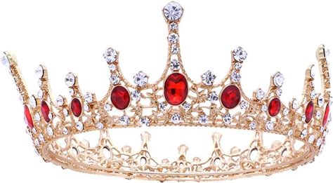 Frcolor Bridal Princess Queen Crown Tiara Ruby Stone Vintage Crown Rhinestone Headband For