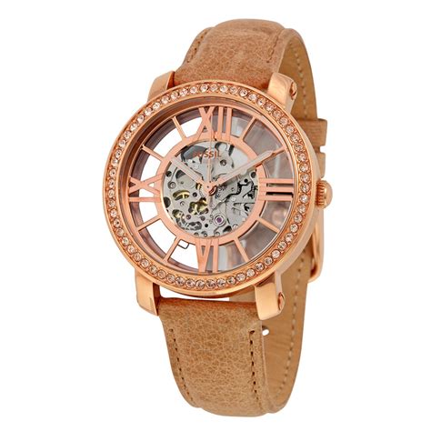 Fossil Open Box Fossil Curiosity Automatic Skeleton Dial Beige