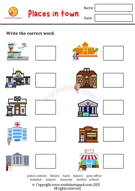 Places In Town Worksheets Printable And Online Worksheets Pack