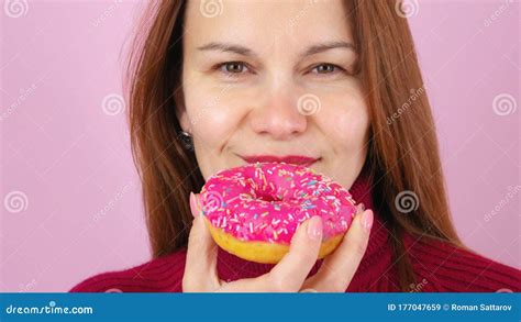Adult Woman Biting Tasty Doughnut Stock Image Image Of Bakery Lady 177047659