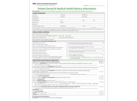 Ada Store Patient Health History Form Downloadable