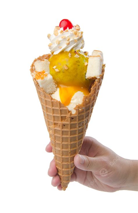 Ice Cream Scoops With A Cone Toppings Pieces Dessert Ice Png