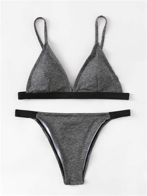Shop Contrast Trim Triangle Bikini Set Online SheIn Offers Contrast
