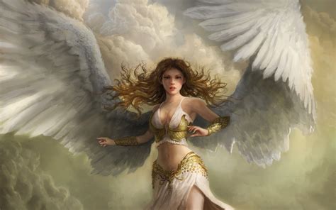 Artwork Fantasy Art Women Fantasy Girl Angel Wings Redhead Long Hair P Wallpaper