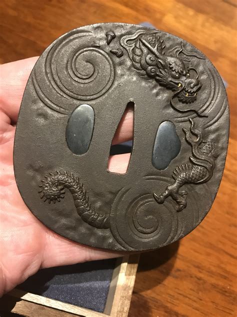 Large Katana Tsuba With Dragon In The Clouds From The Collection Of