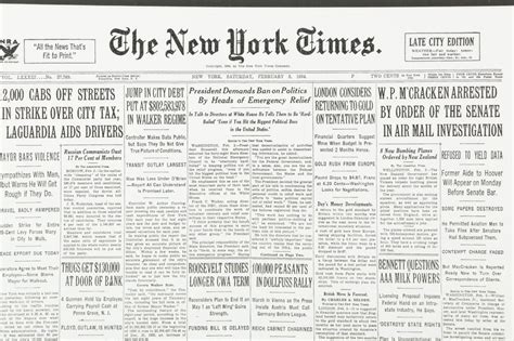 Reproduction Print Of New York Times Front Page From February 3 1934