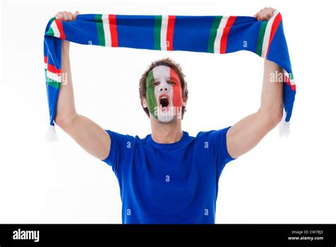 Italian Soccer Fan With Fan Scarf Stock Photo Alamy