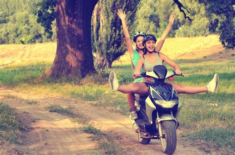 Two Teenage Girls Riding Motorcycle Stock Photo Image 37534988