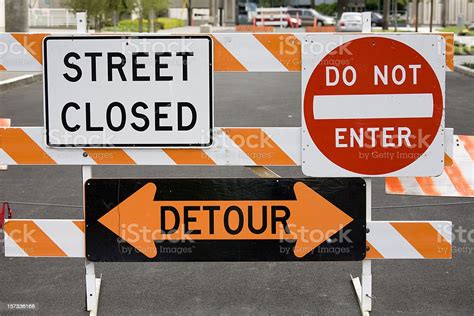 Warning Signs Street Closed Detour Do Not Enter Stock Photo Download