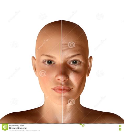 3d Illustration Of Same Young And Old Wrinkled Face Stock