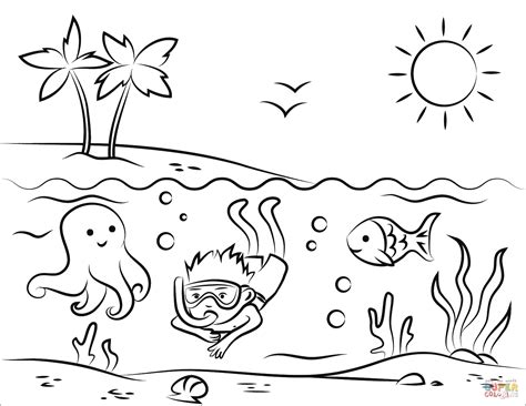 beach coloring pages free printable coloring home - tropical beach ...