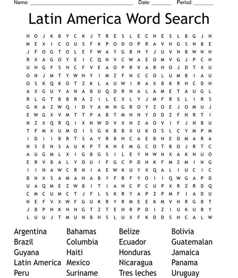 Latin America Word Search Wordmint