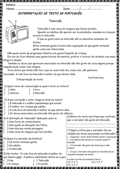 Interpretação De Texto 4 Ano Edulearn