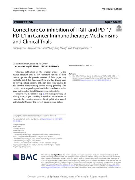 Pdf Correction Co Inhibition Of Tigit And Pd Pd L In Cancer
