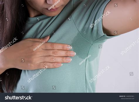 Closeup Asian Woman Hyperhidrosis Sweating Young Stock Photo 1440505961