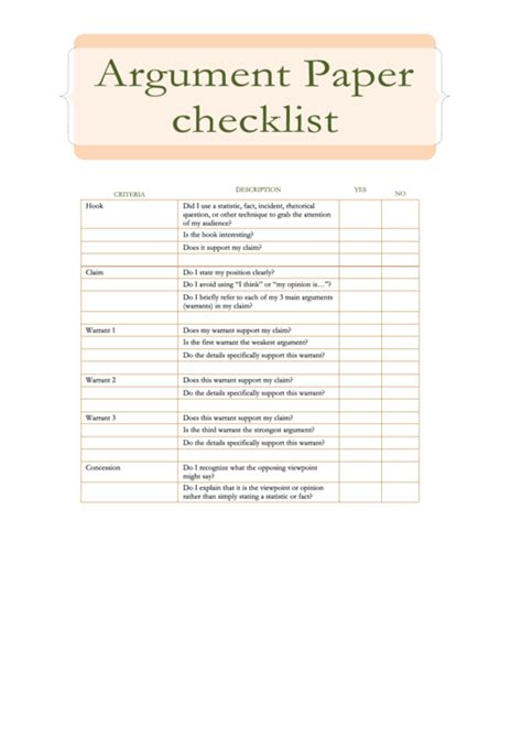 Argument Paper Checklist Template Printable Pdf Download E0b