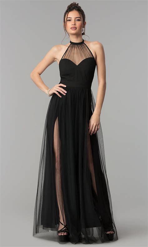 Long Prom Dress With Sheer High Neck Halter High Neck Prom Dress Halter Prom Dresses Black