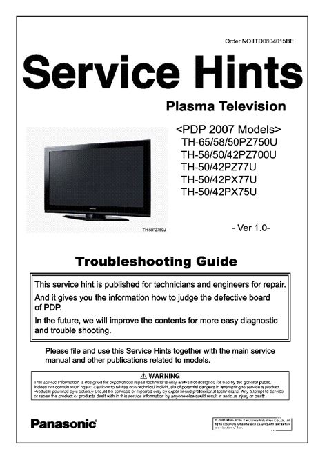 Panasonic Th 42px75u Service Hints Sm Service Manual Download