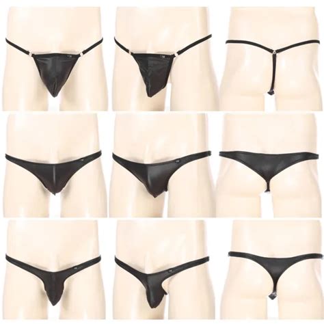 Sexy Mens Low Rise Bulge Pouch G String Pu Leather T Back Mini Thongs