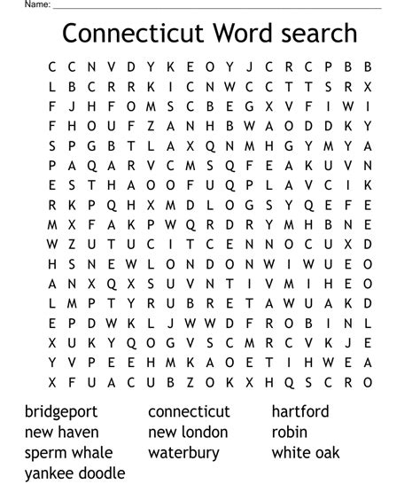 Connecticut Word Search Wordmint