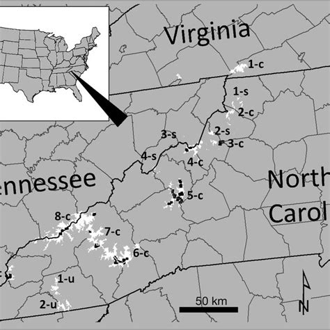 Areas In Red Above 1385 M In The Southern Appalachians Of North