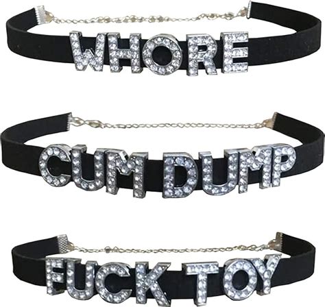 3 Pack Choker Necklaces Cum Dump Whore Fck Toy Sexy Submissive Collar Necklaces