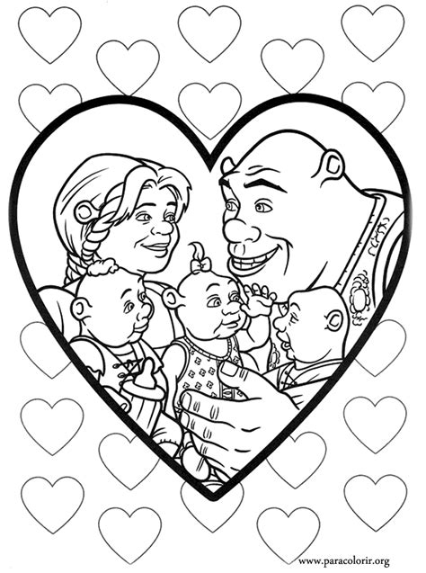 Shrek Shrek And Fiona Beside Their Children Coloring Page