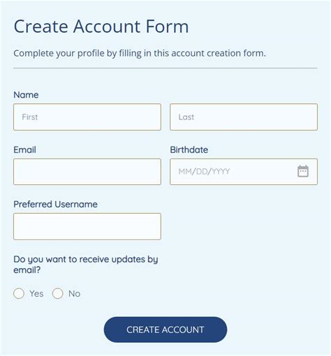 Free Create Account Form Template 123formbuilder