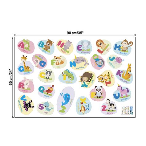 26pcs Classic Animals Alphabet Baby Nursery Peel And Stick Wall Art