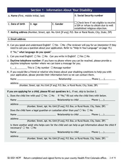 2021 2023 Form Co Medicaid Disability Application Instructions Fill