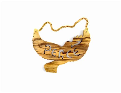 Olive Wood Dove Wall Hanging Or Ornament With The Legend Peace Pl108
