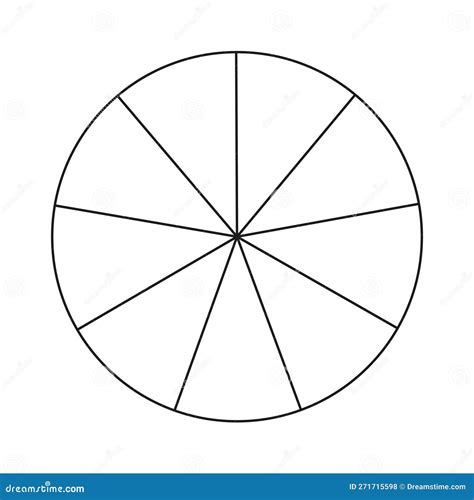Circle Divided In 9 Segments Pizza Or Pie Round Shape Cut In Equal