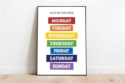 Days Of The Week Weekdays Print Classroom Poster Muted Etsy Uk