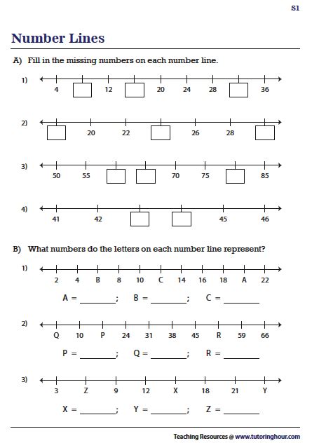 Finding Missing Numbers On A Number Line Worksheets