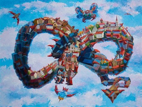 Dragon Architecture Surrealism City Painting By Kyrylo Bondarenko