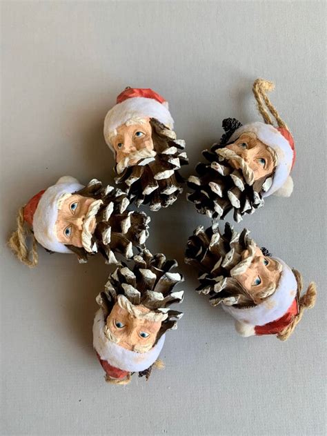 Vintage Handmade Hand Peint Pine Cone Santas Head Christmas Etsy